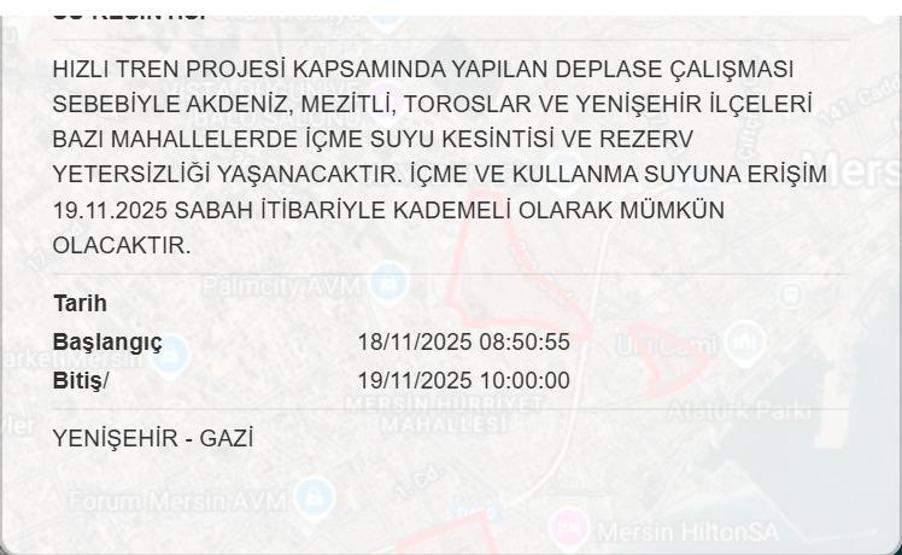 19 KASIM MESKİ MERSİN SU KESİNTİSİ: Mersinde Sular Ne Zaman Gelecek Mersin Su Kesintisi Ne Zaman Bitecek