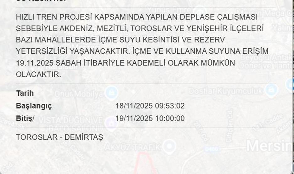 19 KASIM MESKİ MERSİN SU KESİNTİSİ: Mersinde Sular Ne Zaman Gelecek Mersin Su Kesintisi Ne Zaman Bitecek