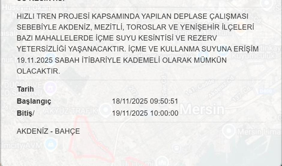 19 KASIM MESKİ MERSİN SU KESİNTİSİ: Mersinde Sular Ne Zaman Gelecek Mersin Su Kesintisi Ne Zaman Bitecek