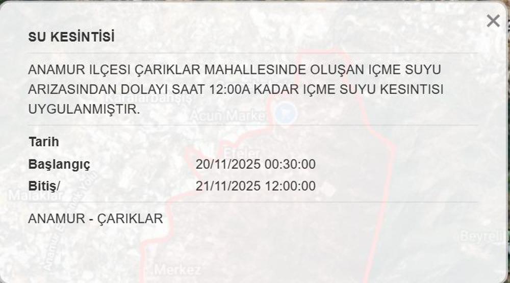 MESKİ MERSİN SU KESİNTİSİ 20 KASIM: Mersinde Sular Ne Zaman Gelecek Mersin Su Kesintisi Ne Zaman Bitecek