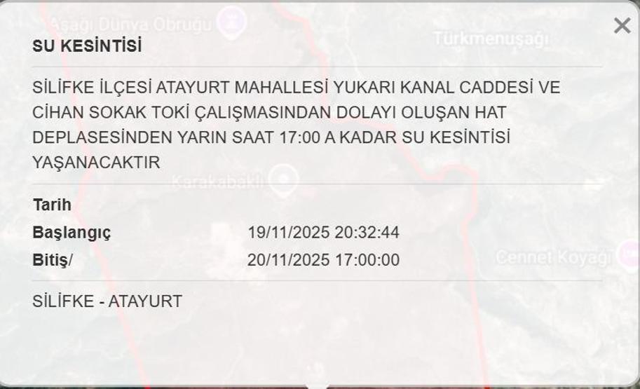 MESKİ MERSİN SU KESİNTİSİ 20 KASIM: Mersinde Sular Ne Zaman Gelecek Mersin Su Kesintisi Ne Zaman Bitecek