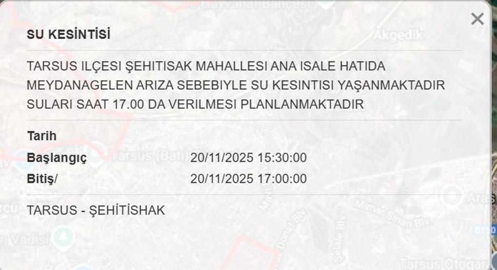 MESKİ MERSİN SU KESİNTİSİ 20 KASIM: Mersinde Sular Ne Zaman Gelecek Mersin Su Kesintisi Ne Zaman Bitecek
