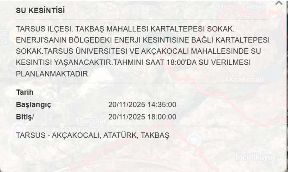 MESKİ MERSİN SU KESİNTİSİ 20 KASIM: Mersinde Sular Ne Zaman Gelecek Mersin Su Kesintisi Ne Zaman Bitecek