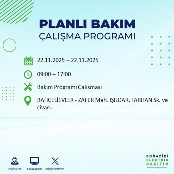 İSTANBUL ELEKTRİK KESİNTİSİ EKRANI 22 KASIM 2025 | İstanbulda elektrikler ne zaman gelecek 13 ilçe karanlığa gömülecek: Şişli, Bakırköy, Fatih...