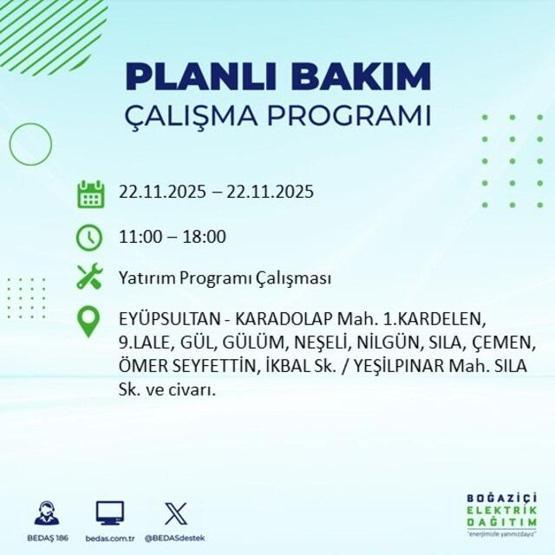İSTANBUL ELEKTRİK KESİNTİSİ EKRANI 22 KASIM 2025 | İstanbulda elektrikler ne zaman gelecek 13 ilçe karanlığa gömülecek: Şişli, Bakırköy, Fatih...