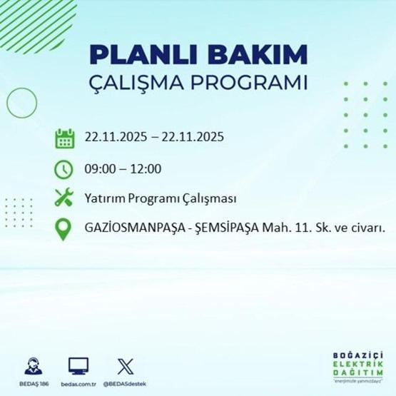 İSTANBUL ELEKTRİK KESİNTİSİ EKRANI 22 KASIM 2025 | İstanbulda elektrikler ne zaman gelecek 13 ilçe karanlığa gömülecek: Şişli, Bakırköy, Fatih...