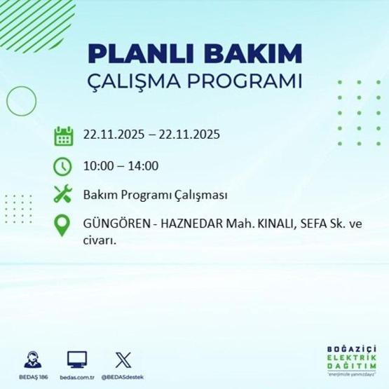 İSTANBUL ELEKTRİK KESİNTİSİ EKRANI 22 KASIM 2025 | İstanbulda elektrikler ne zaman gelecek 13 ilçe karanlığa gömülecek: Şişli, Bakırköy, Fatih...