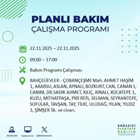 İSTANBUL ELEKTRİK KESİNTİSİ EKRANI 22 KASIM 2025 | İstanbulda elektrikler ne zaman gelecek 13 ilçe karanlığa gömülecek: Şişli, Bakırköy, Fatih...