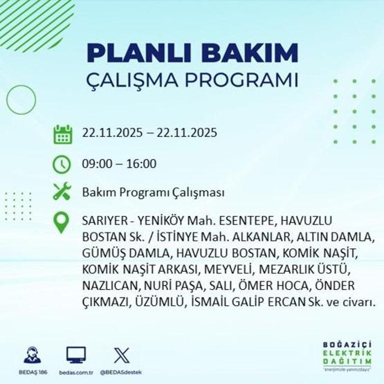 İSTANBUL ELEKTRİK KESİNTİSİ EKRANI 22 KASIM 2025 | İstanbulda elektrikler ne zaman gelecek 13 ilçe karanlığa gömülecek: Şişli, Bakırköy, Fatih...