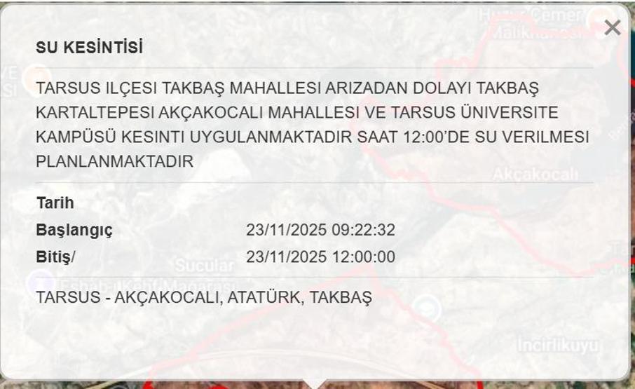 MESKİ MERSİN SU KESİNTİSİ 23 KASIM: Mersinde Sular Ne Zaman Gelecek Mersin Su Kesintisi Ne Zaman Bitecek
