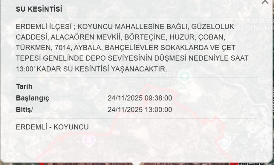 24 KASIM MERSİN SU KESİNTİSİ: Mersinde Sular Ne Zaman Gelecek MESKİ Mersin Su Kesintisi Ne Zaman Bitecek