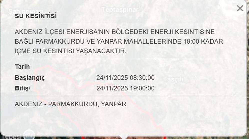 24 KASIM MERSİN SU KESİNTİSİ: Mersinde Sular Ne Zaman Gelecek MESKİ Mersin Su Kesintisi Ne Zaman Bitecek