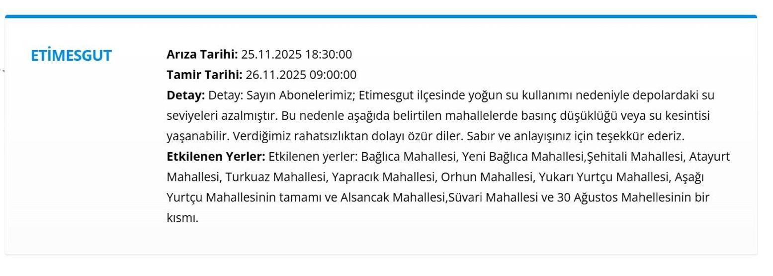 26 KASIM ANKARA SU KESİNTİSİ: ASKİ Ankara Su Kesintisi Ne Zaman Bitecek, Sular Ne Zaman Gelecek