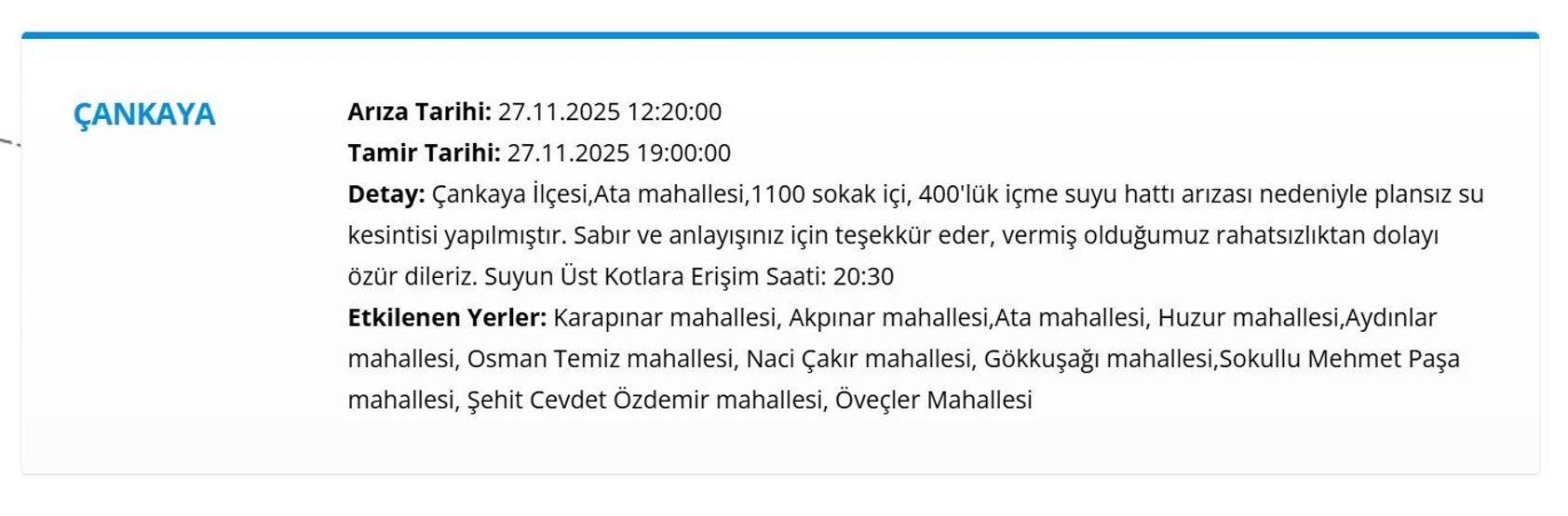 27 KASIM ANKARA ASKİ SU KESİNTİSİ: ASKİ Ankara Su Kesintisi Ne Zaman Bitecek, Sular Ne Zaman Gelecek