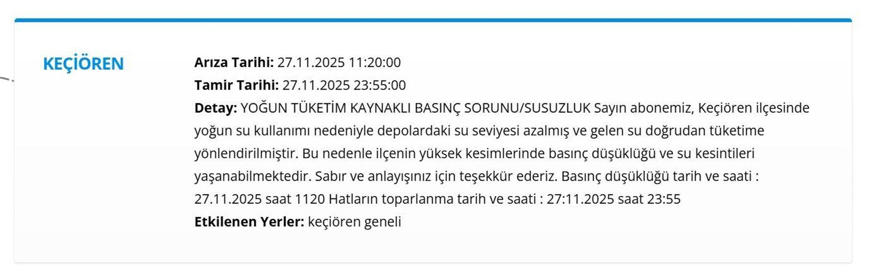 27 KASIM ANKARA ASKİ SU KESİNTİSİ: ASKİ Ankara Su Kesintisi Ne Zaman Bitecek, Sular Ne Zaman Gelecek