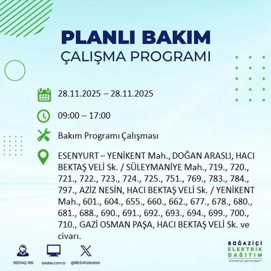 İSTANBUL ELEKTRİK KESİNTİSİ 28 KASIM 2025 BEDAŞ – AYEDAŞ | 9 Saat Sürecek İstanbul’da Elektrikler Ne Zaman Gelecek Arnavutköy, Esenler, Silivri...