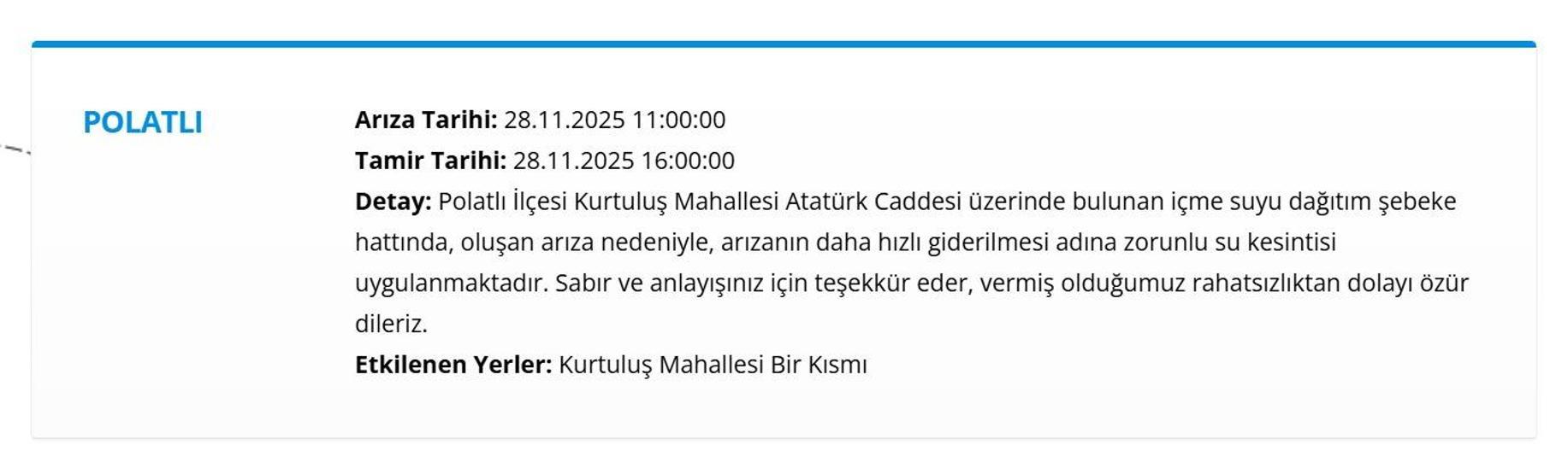 28 KASIM ANKARA ASKİ SU KESİNTİSİ: ASKİ Ankara Su Kesintisi Ne Zaman Bitecek, Sular Ne Zaman Gelecek