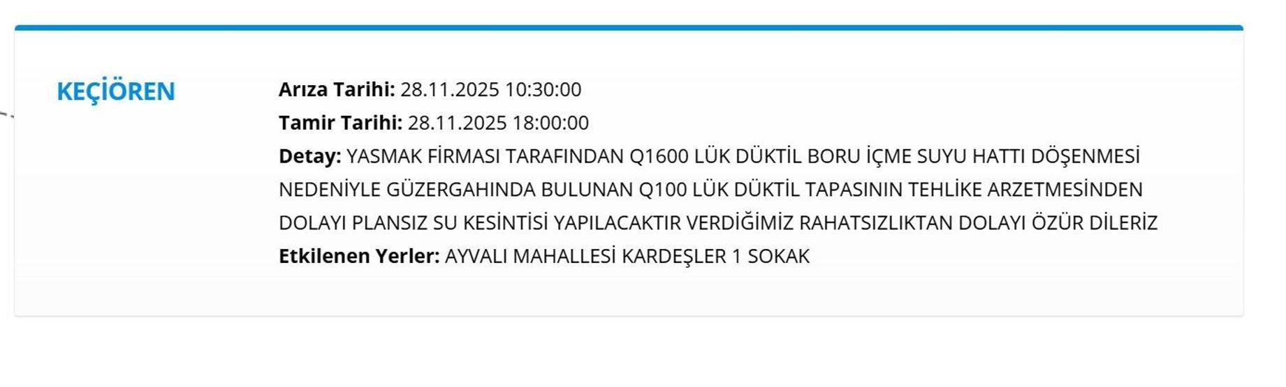 28 KASIM ANKARA ASKİ SU KESİNTİSİ: ASKİ Ankara Su Kesintisi Ne Zaman Bitecek, Sular Ne Zaman Gelecek