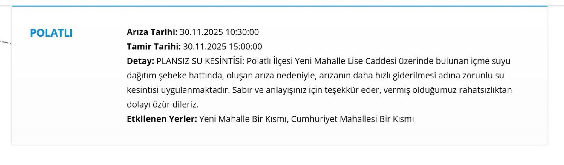 30 KASIM ANKARA ASKİ SU KESİNTİSİ: ASKİ Ankara Su Kesintisi Ne Zaman Bitecek, Sular Ne Zaman Gelecek