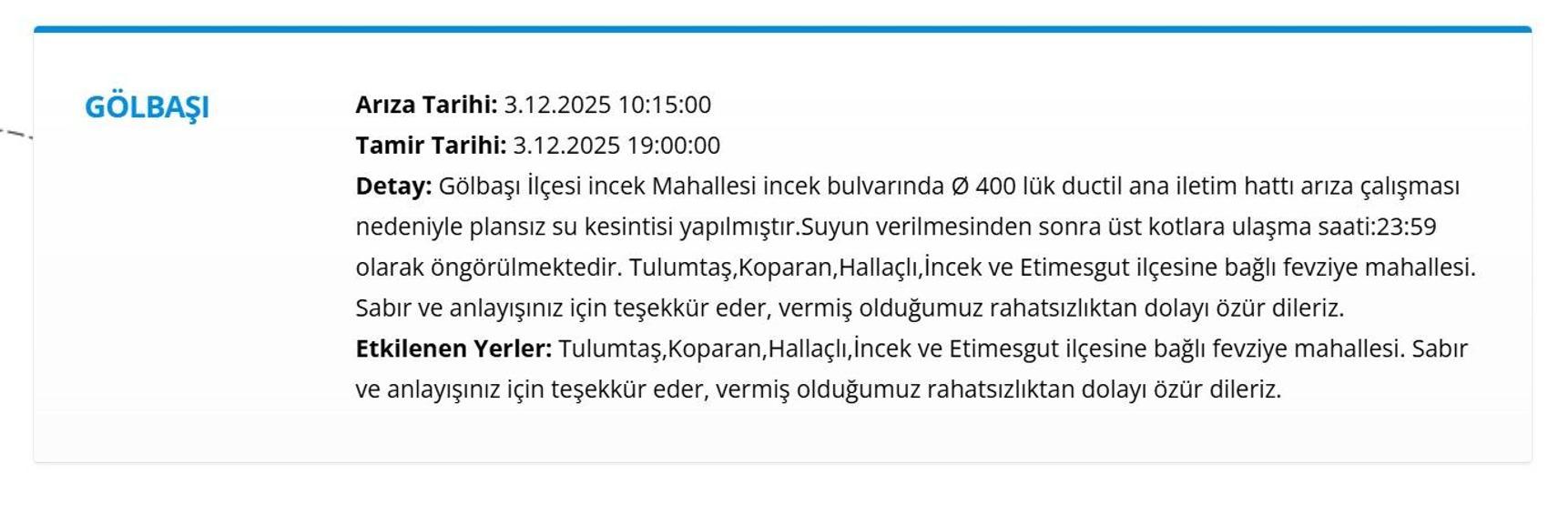ANKARA ASKİ SU KESİNTİSİ 3 ARALIK: ASKİ Ankara Su Kesintisi Ne Zaman Bitecek, Sular Ne Zaman Gelecek