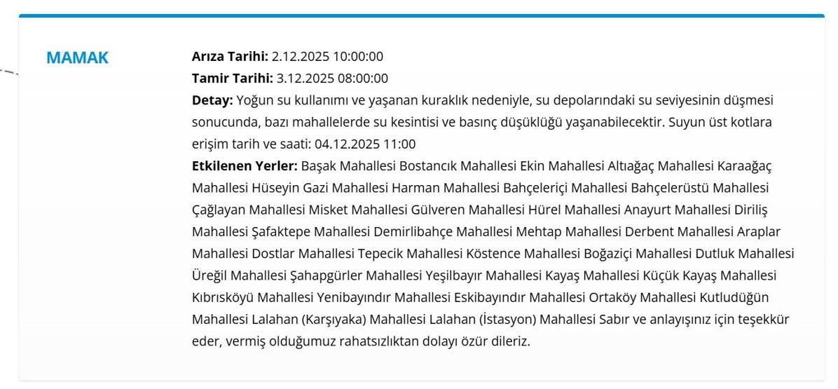 ANKARA ASKİ SU KESİNTİSİ 3 ARALIK: ASKİ Ankara Su Kesintisi Ne Zaman Bitecek, Sular Ne Zaman Gelecek