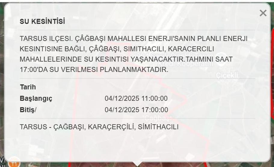 4 ARALIK MESKİ MERSİN SU KESİNTİSİ: Mersinde Sular Ne Zaman Gelecek Mersin Su Kesintisi Ne Zaman Bitecek