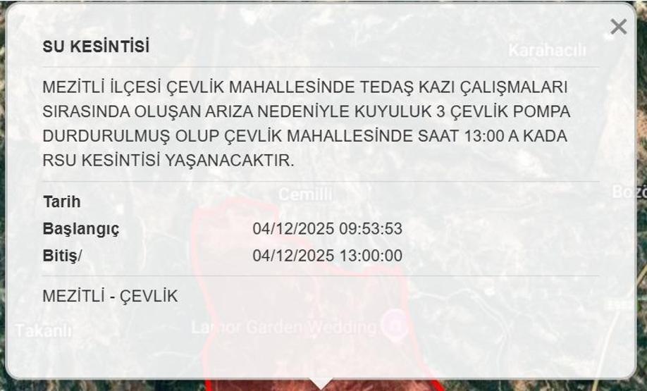 4 ARALIK MESKİ MERSİN SU KESİNTİSİ: Mersinde Sular Ne Zaman Gelecek Mersin Su Kesintisi Ne Zaman Bitecek