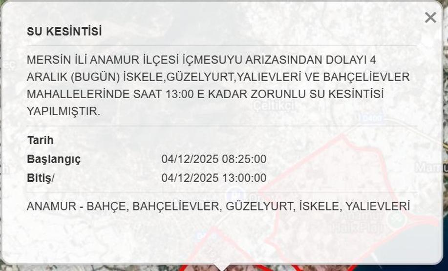 4 ARALIK MESKİ MERSİN SU KESİNTİSİ: Mersinde Sular Ne Zaman Gelecek Mersin Su Kesintisi Ne Zaman Bitecek