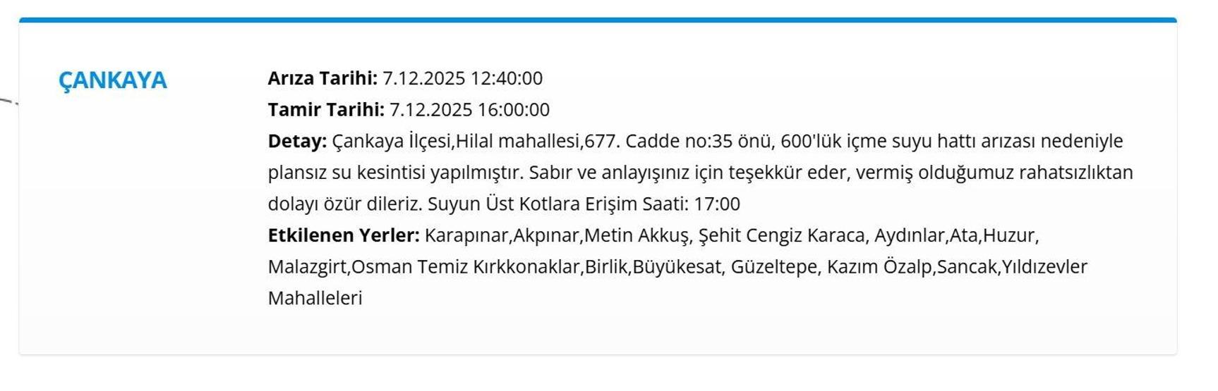7 ARALIK ANKARA ASKİ SU KESİNTİSİ: ASKİ Ankara Su Kesintisi Ne Zaman Bitecek, Sular Ne Zaman Gelecek