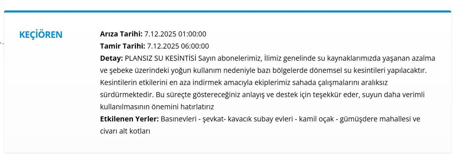 7 ARALIK ANKARA ASKİ SU KESİNTİSİ: ASKİ Ankara Su Kesintisi Ne Zaman Bitecek, Sular Ne Zaman Gelecek
