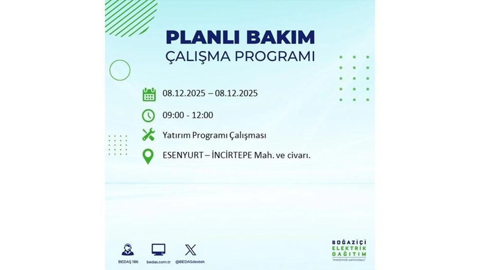 8 ARALIK 2025 İSTANBUL AYEDAŞ-BEDAŞ ELEKTRİK KESİNTİSİ: İstanbulda Elektrik Kesintisi Ne Zaman Bitecek, Elektrikler Ne Zaman Gelecek Bağcılar, Sarıyer, Esenyurt...