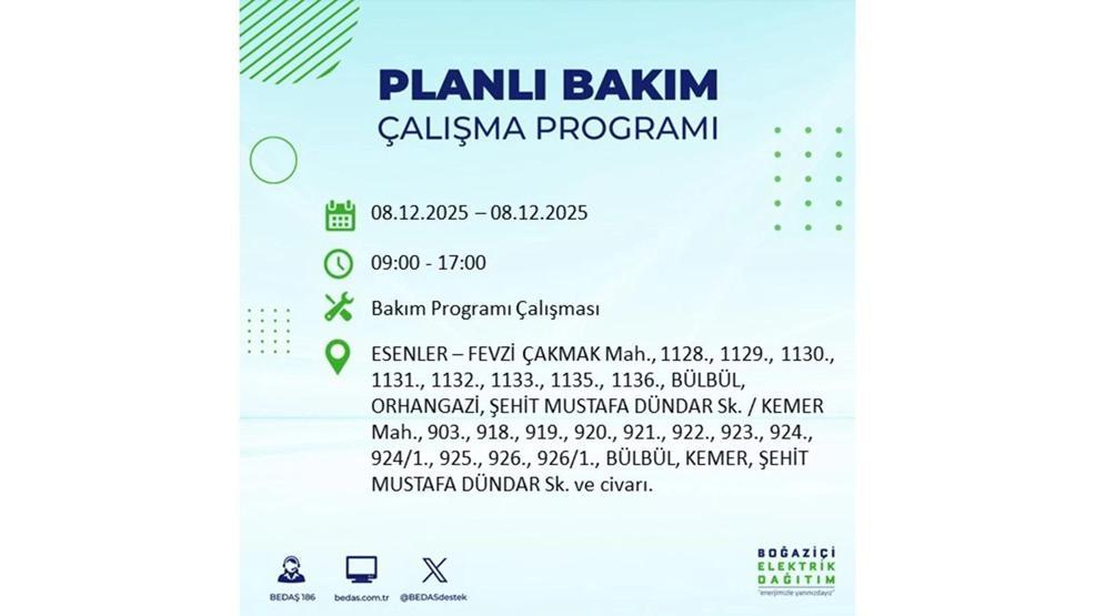 8 ARALIK 2025 İSTANBUL AYEDAŞ-BEDAŞ ELEKTRİK KESİNTİSİ: İstanbulda Elektrik Kesintisi Ne Zaman Bitecek, Elektrikler Ne Zaman Gelecek Bağcılar, Sarıyer, Esenyurt...