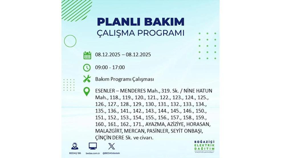 8 ARALIK 2025 İSTANBUL AYEDAŞ-BEDAŞ ELEKTRİK KESİNTİSİ: İstanbulda Elektrik Kesintisi Ne Zaman Bitecek, Elektrikler Ne Zaman Gelecek Bağcılar, Sarıyer, Esenyurt...