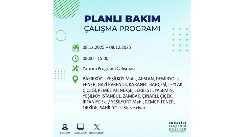 8 ARALIK 2025 İSTANBUL AYEDAŞ-BEDAŞ ELEKTRİK KESİNTİSİ: İstanbulda Elektrik Kesintisi Ne Zaman Bitecek, Elektrikler Ne Zaman Gelecek Bağcılar, Sarıyer, Esenyurt...