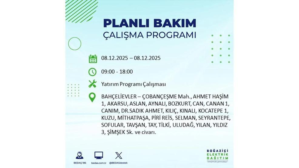 8 ARALIK 2025 İSTANBUL AYEDAŞ-BEDAŞ ELEKTRİK KESİNTİSİ: İstanbulda Elektrik Kesintisi Ne Zaman Bitecek, Elektrikler Ne Zaman Gelecek Bağcılar, Sarıyer, Esenyurt...