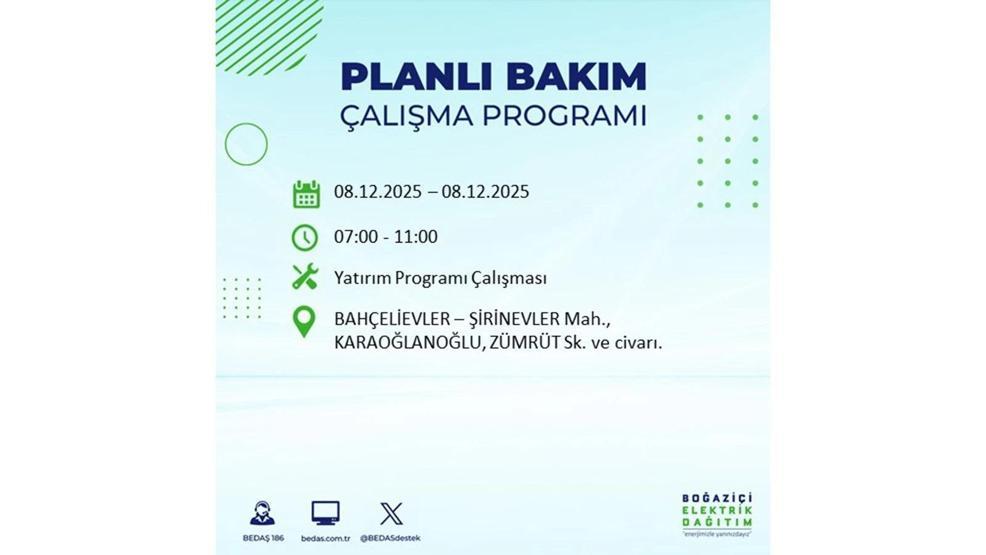 8 ARALIK 2025 İSTANBUL AYEDAŞ-BEDAŞ ELEKTRİK KESİNTİSİ: İstanbulda Elektrik Kesintisi Ne Zaman Bitecek, Elektrikler Ne Zaman Gelecek Bağcılar, Sarıyer, Esenyurt...