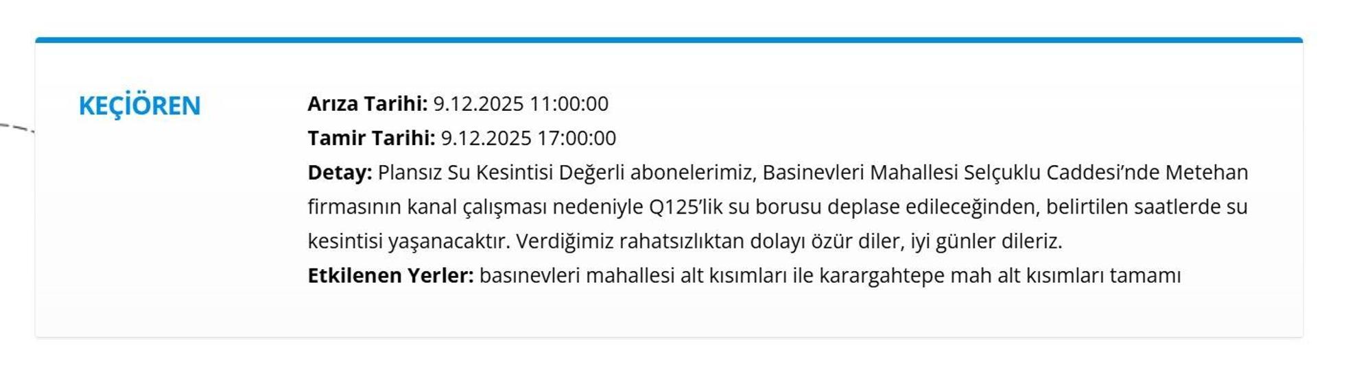 ASKİ ANKARA SU KESİNTİSİ 9 ARALIK: ASKİ Ankara Su Kesintisi Ne Zaman Bitecek, Sular Ne Zaman Gelecek Çankaya, Kazan, Pursaklar, Keçiören...