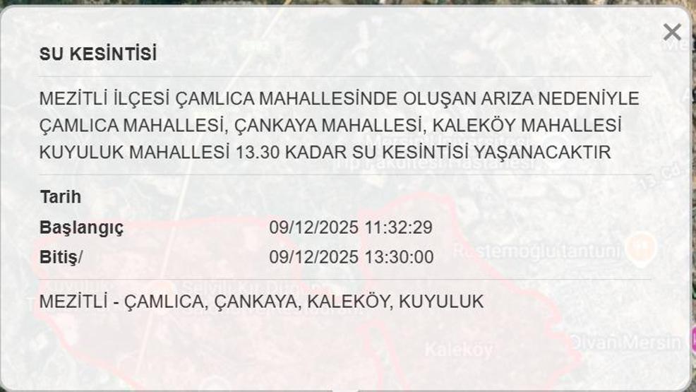 MESKİ MERSİN SU KESİNTİSİ 9 ARALIK : Mersinde Sular Ne Zaman Gelecek Mersin Su Kesintisi Ne Zaman Bitecek Anamur, Erdemli, Mezitli, Bozyazı, Tarsus, Silifke...
