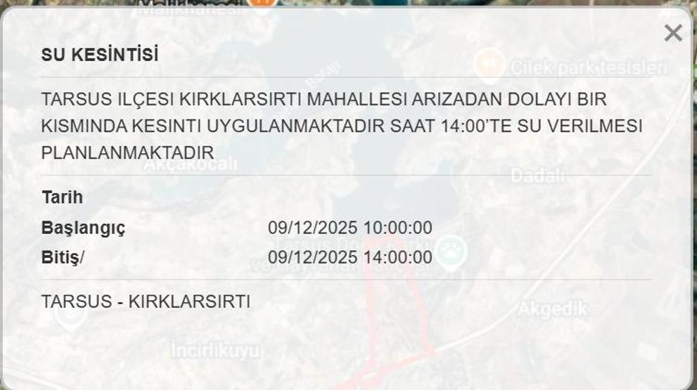 MESKİ MERSİN SU KESİNTİSİ 9 ARALIK : Mersinde Sular Ne Zaman Gelecek Mersin Su Kesintisi Ne Zaman Bitecek Anamur, Erdemli, Mezitli, Bozyazı, Tarsus, Silifke...