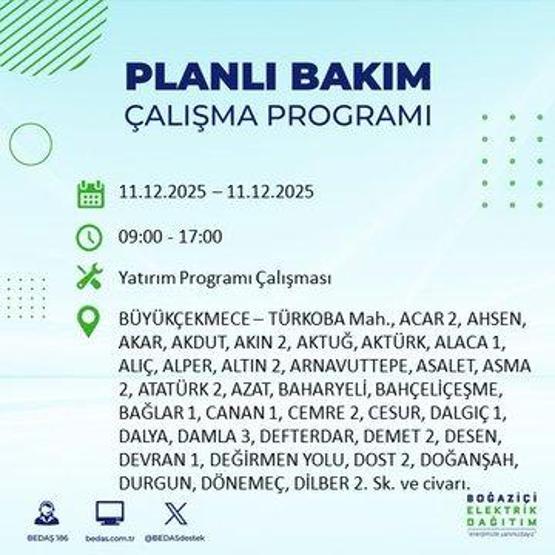 BEDAŞ İSTANBUL ELEKTRİK KESİNTİSİ 11 ARALIK: İstanbul’da elektrikler ne zaman gelecek 11 Aralık BEDAŞ AYEDAŞ 22 İlçede Elektrik Kesintisi