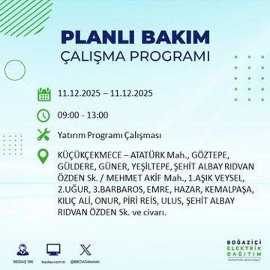 BEDAŞ İSTANBUL ELEKTRİK KESİNTİSİ 11 ARALIK: İstanbul’da elektrikler ne zaman gelecek 11 Aralık BEDAŞ AYEDAŞ 22 İlçede Elektrik Kesintisi