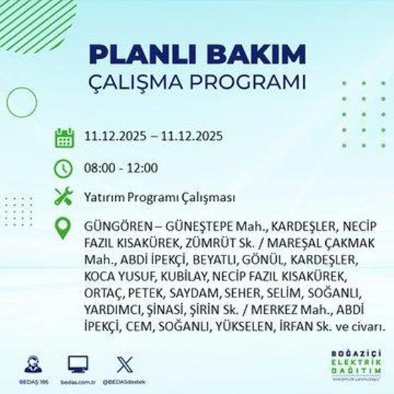 BEDAŞ İSTANBUL ELEKTRİK KESİNTİSİ 11 ARALIK: İstanbul’da elektrikler ne zaman gelecek 11 Aralık BEDAŞ AYEDAŞ 22 İlçede Elektrik Kesintisi
