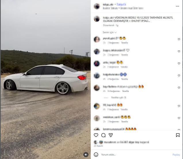 Drift yaptığı videoyu paylaşan sürücüye ceza