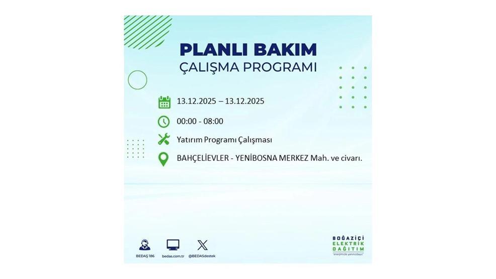 13 ARALIK 2025 İSTANBUL AYEDAŞ-BEDAŞ ELEKTRİK KESİNTİSİ: İstanbulda Elektrik Kesintisi Ne Zaman Bitecek Beyoğlu, Beylikdüzü, Silivri, Sarıyer...