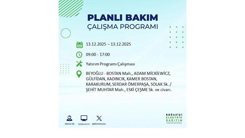 13 ARALIK 2025 İSTANBUL AYEDAŞ-BEDAŞ ELEKTRİK KESİNTİSİ: İstanbulda Elektrik Kesintisi Ne Zaman Bitecek Beyoğlu, Beylikdüzü, Silivri, Sarıyer...