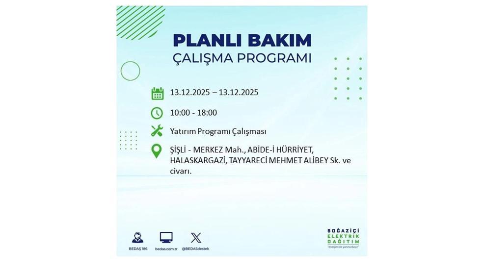 13 ARALIK 2025 İSTANBUL AYEDAŞ-BEDAŞ ELEKTRİK KESİNTİSİ: İstanbulda Elektrik Kesintisi Ne Zaman Bitecek Beyoğlu, Beylikdüzü, Silivri, Sarıyer...