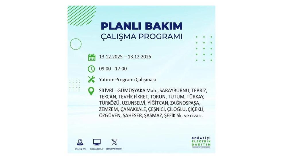 13 ARALIK 2025 İSTANBUL AYEDAŞ-BEDAŞ ELEKTRİK KESİNTİSİ: İstanbulda Elektrik Kesintisi Ne Zaman Bitecek Beyoğlu, Beylikdüzü, Silivri, Sarıyer...