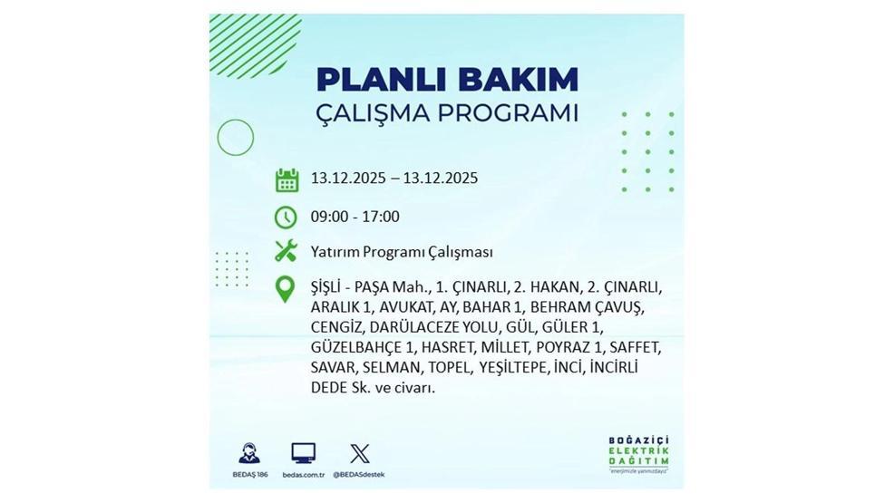 13 ARALIK 2025 İSTANBUL AYEDAŞ-BEDAŞ ELEKTRİK KESİNTİSİ: İstanbulda Elektrik Kesintisi Ne Zaman Bitecek Beyoğlu, Beylikdüzü, Silivri, Sarıyer...