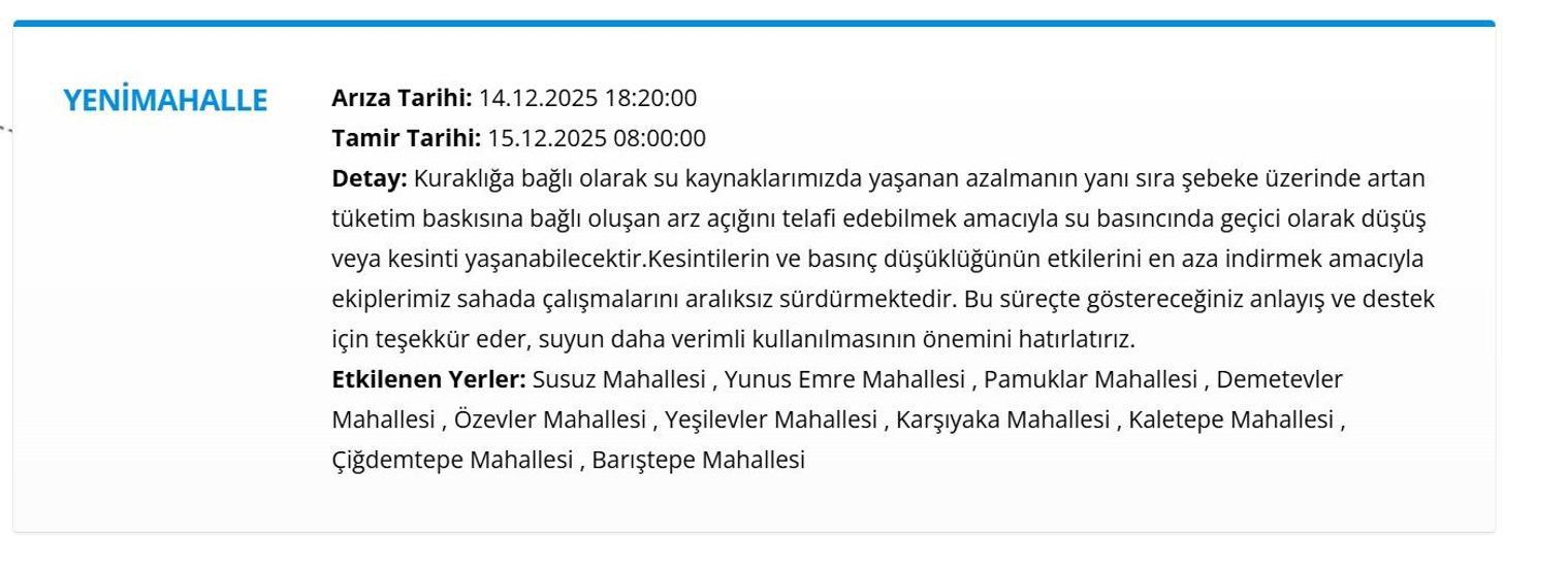 15 ARALIK ASKİ ANKARA SU KESİNTİSİ Ankara Su Kesintisi Hangi İlçelerde, Saat Kaçta Olacak Mamak’tan Etimesgut’a Detaylı Liste...