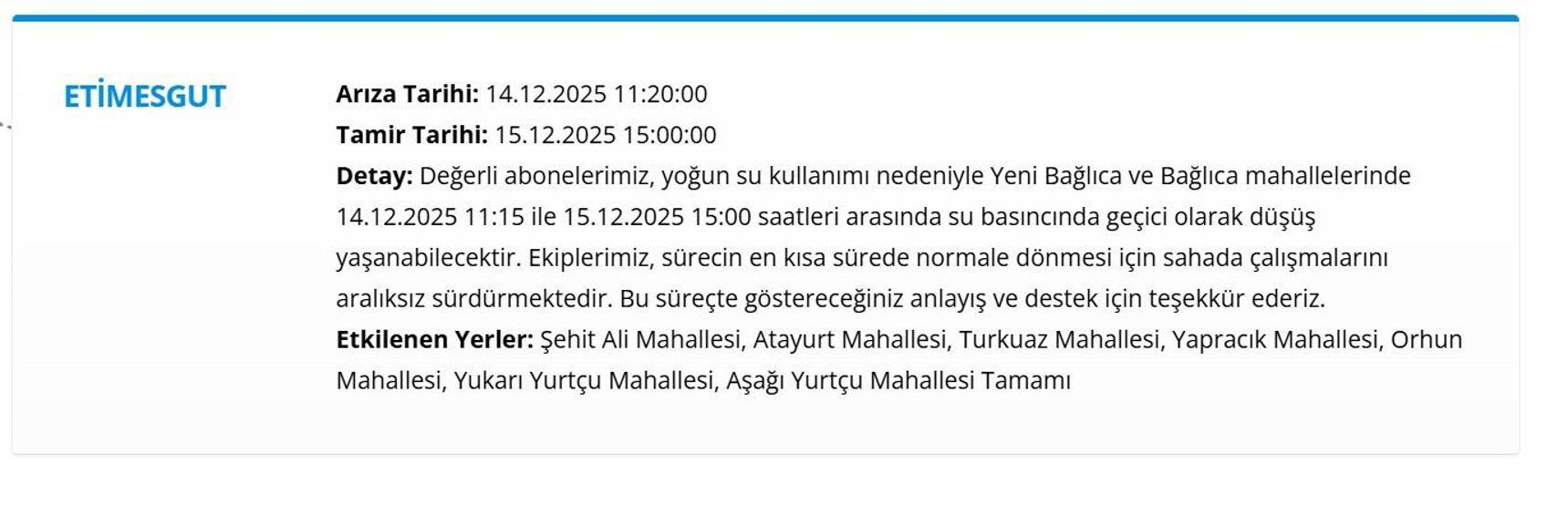 15 ARALIK ASKİ ANKARA SU KESİNTİSİ Ankara Su Kesintisi Hangi İlçelerde, Saat Kaçta Olacak Mamak’tan Etimesgut’a Detaylı Liste...